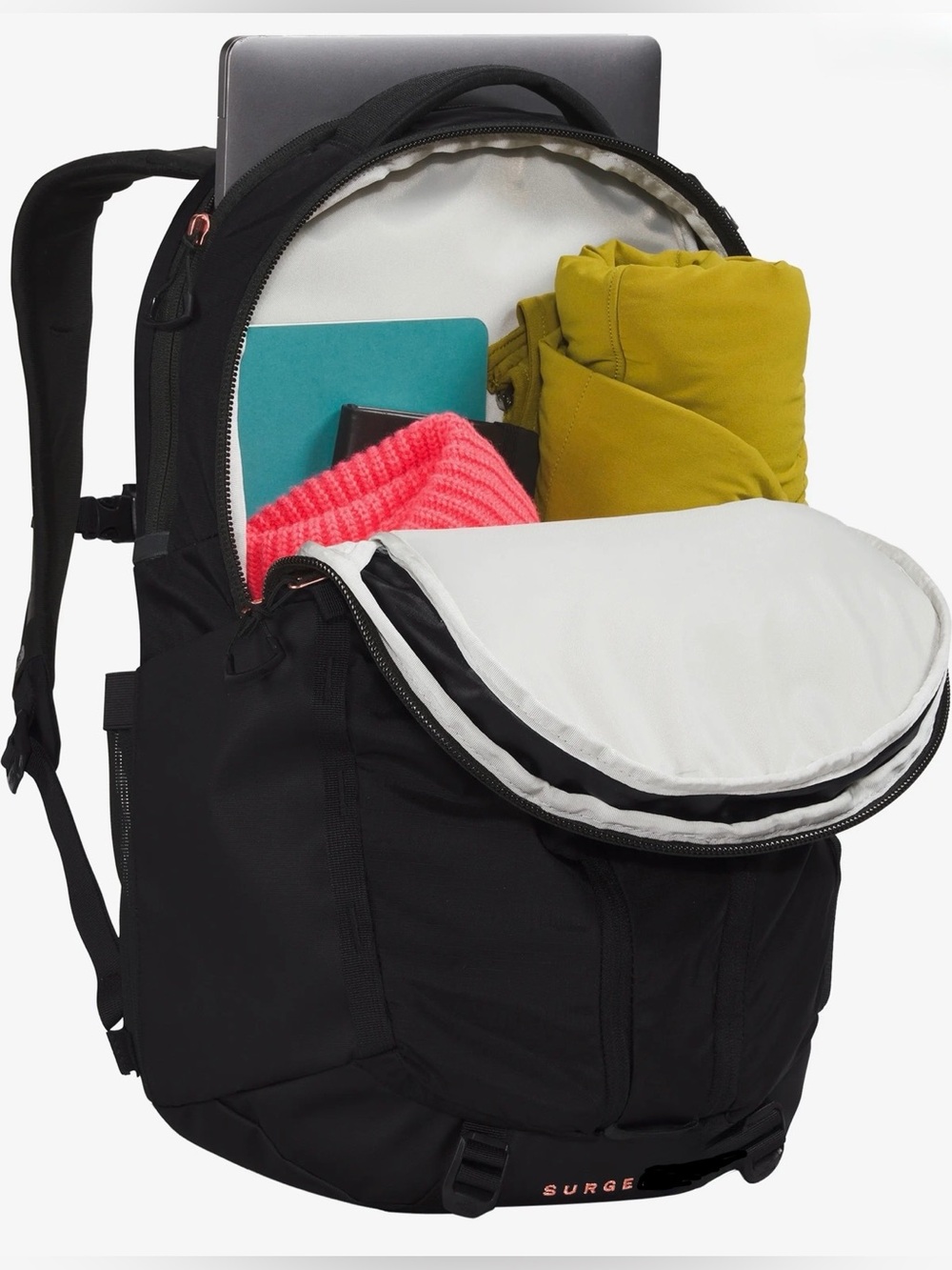 NEW The North Face Women's Surge Backpack, 12" x 6.5" x 19.5", Blk/Rose Gld - Picture 4 of 17